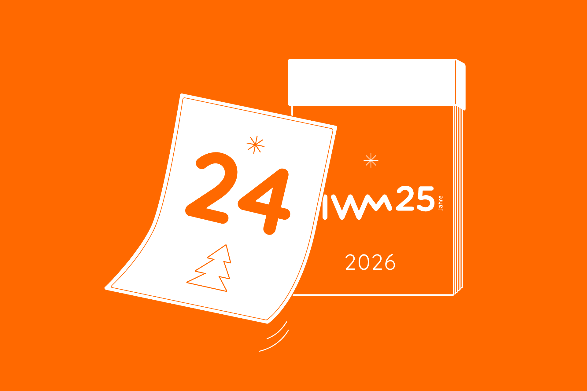 Eine Grafik von einem weihnachtlichen IWM-Kalender, der das 25-jährige Jubiläum in 2026 ankündigt