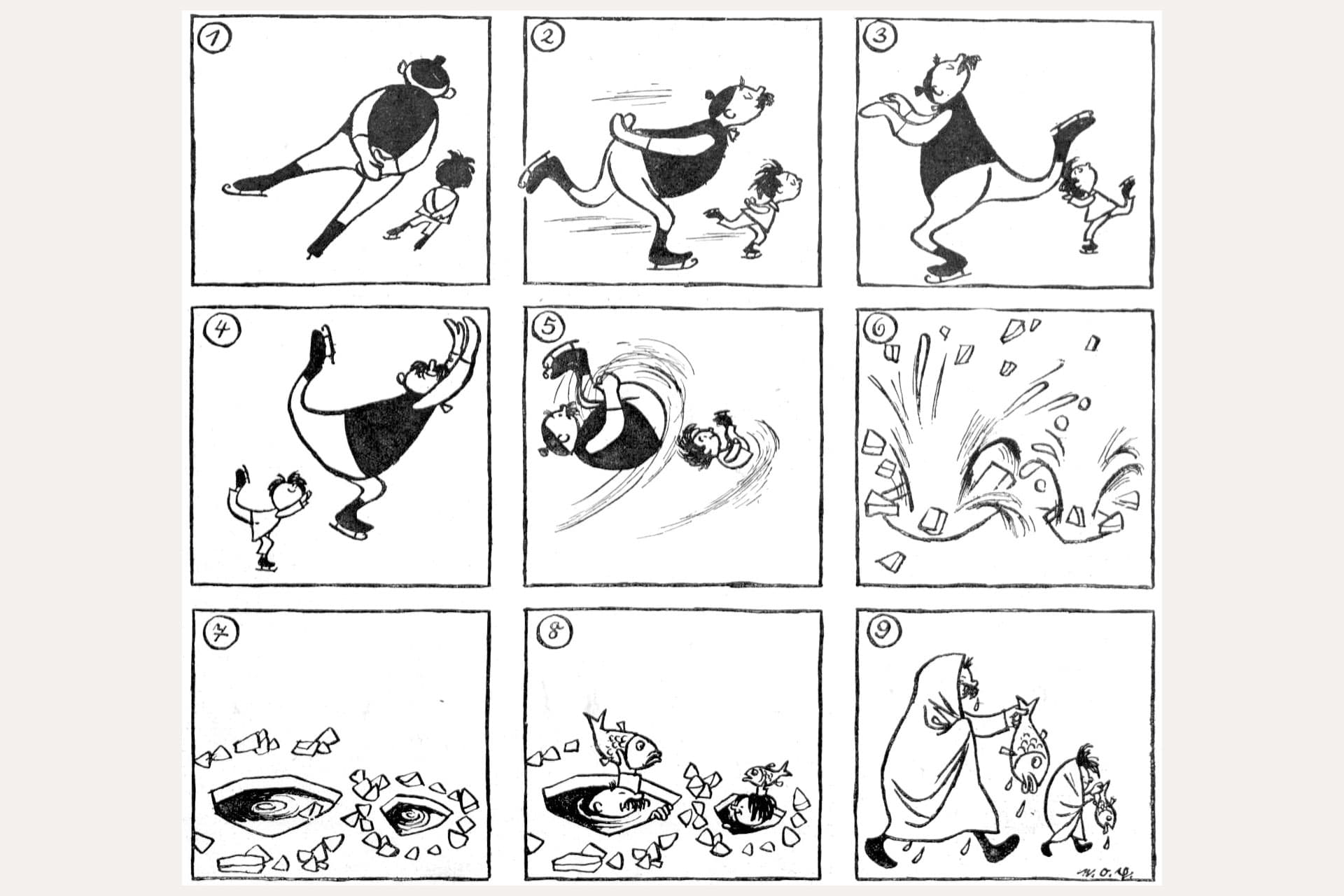 Comic, black-white colored: Father and son