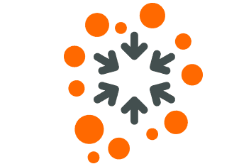 A drawing of circles of different sizes that come together with arrows in the centre