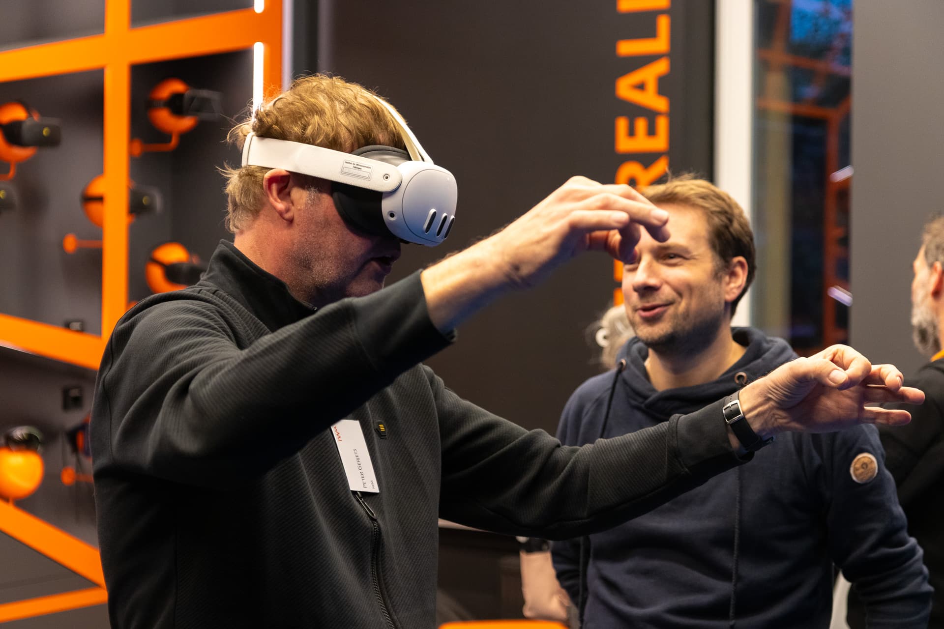 A person with VR glasses in the Mixed Reality Lab